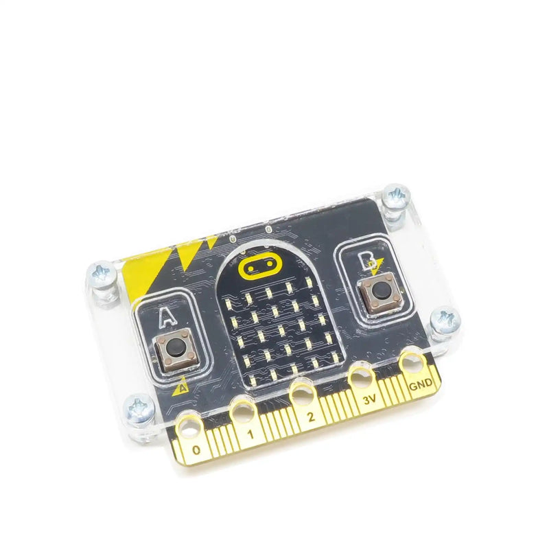 Microcontroller development board with LED matrix and buttons.