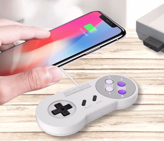 Retro Snes Classic Controller Style 10W Fast Wireless Charger Pad For Iphone X And Android Mobile Phone - Power