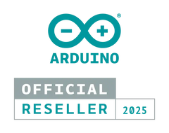 Arduino official reseller logo with teal and white design on black background.