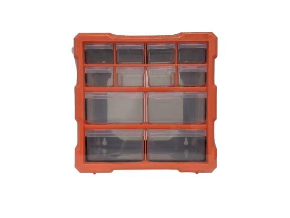 12 Drawer Plastic Organizer Storage Cabinet - Black/Orange - 26.5x26x16cm