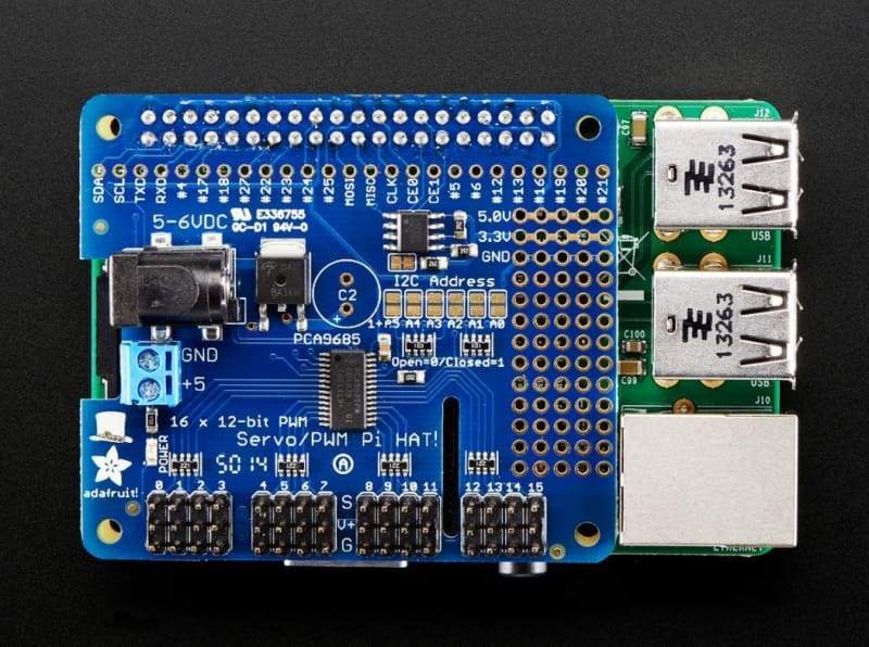 16-Channel Pwm / Servo Hat For Raspberry Pi (Id: 2327) - Motion Controllers