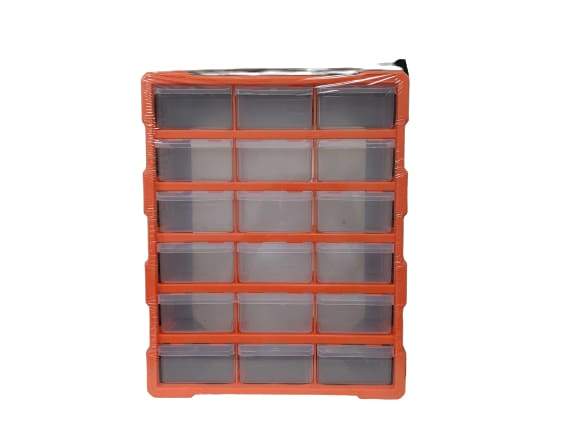 18 Drawer Plastic Organizer Storage Cabinet - Black/Orange - 47x38x16cm