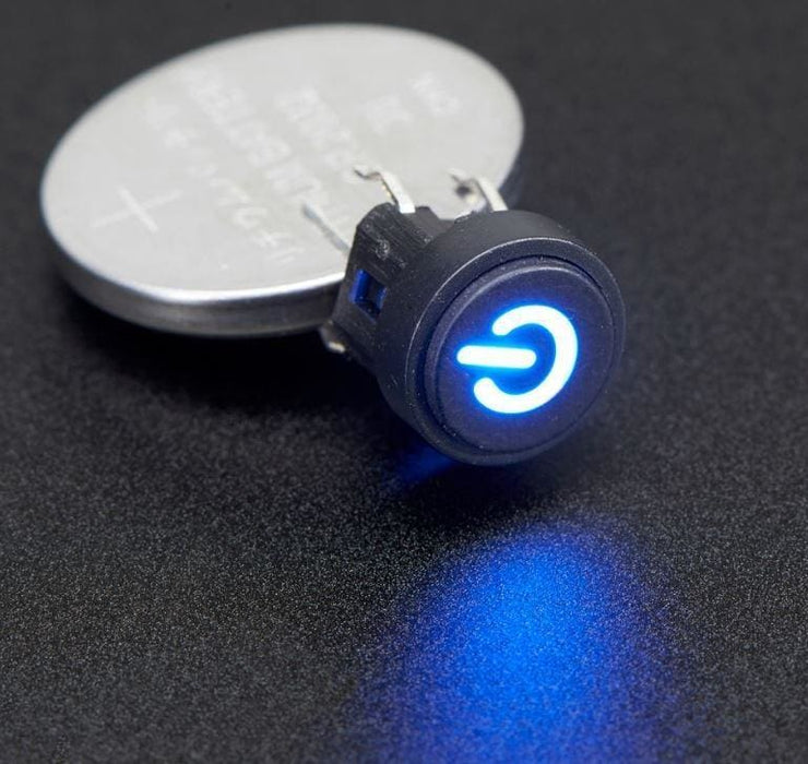 Mini Illuminated Momentary Pushbutton - Blue Power Symbol - Switches