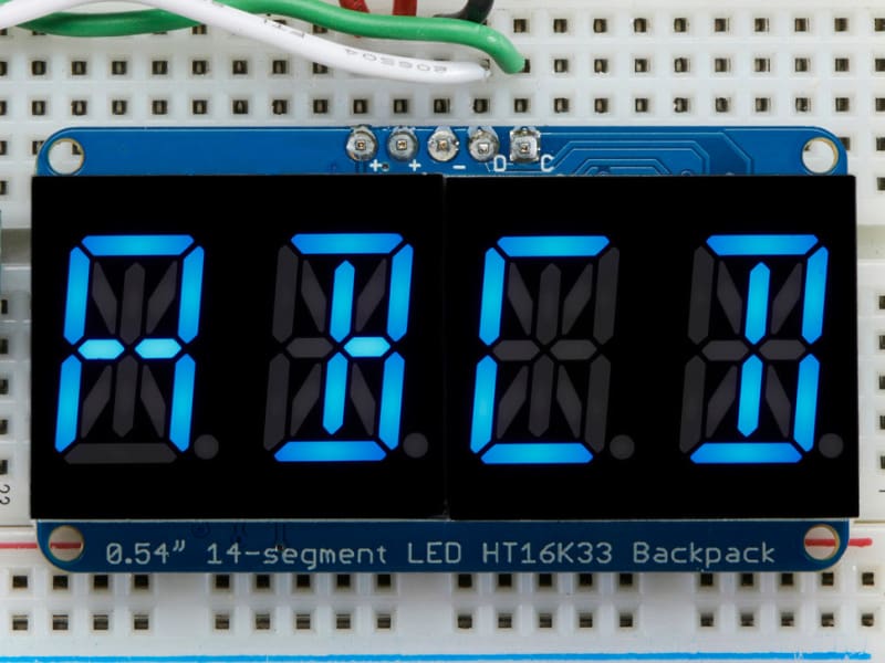 Quad Alphanumeric Display - Blue 0.54 Inch Digits w/ I2C Backpack (ID: 1912) - LED Displays