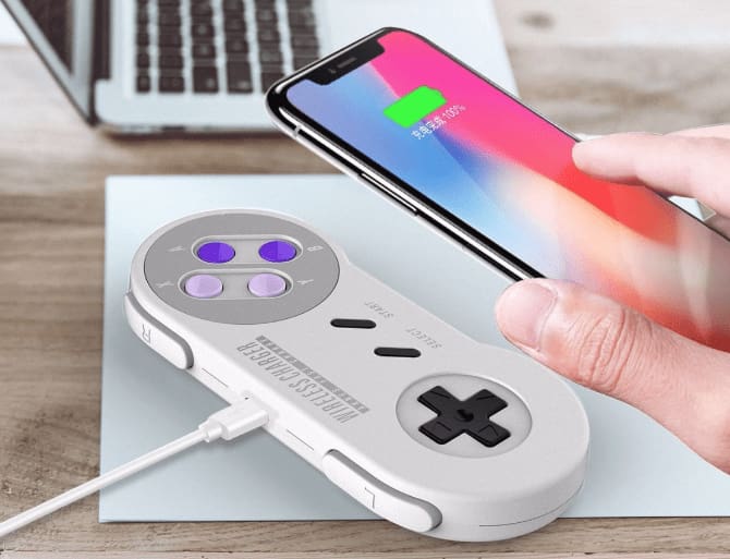 Retro Snes Classic Controller Style 10W Fast Wireless Charger Pad For Iphone X And Android Mobile Phone - Power