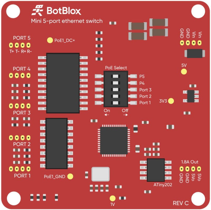 SwitchBlox - A Tiny 5 port Ethernet Switch Designed for Robotics - Robot